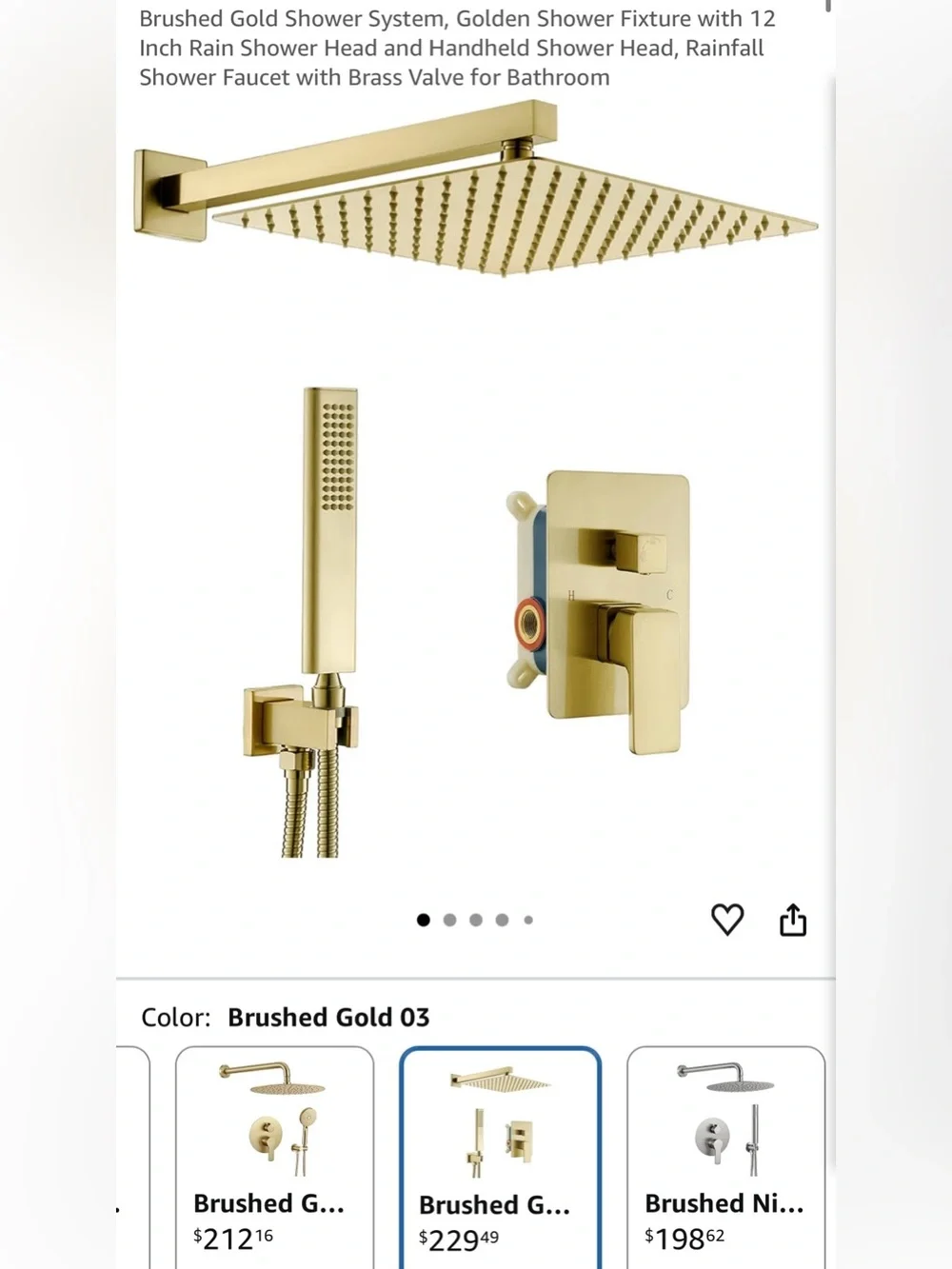 New Brushed Gold Square Rain Shower Set with Handheld